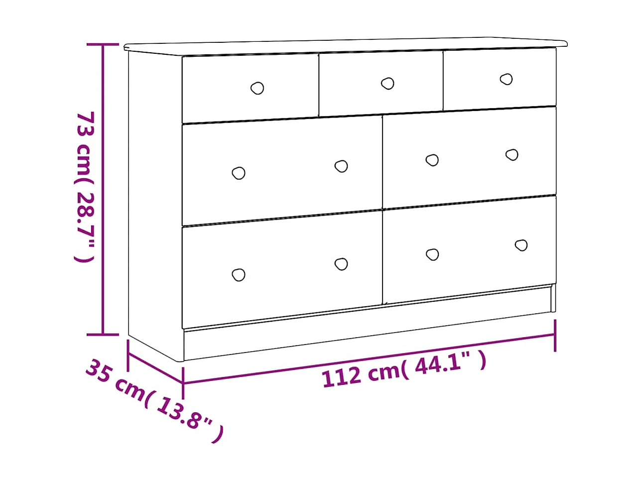 Ladekast ALTA 112x35x73 cm massief grenenhout