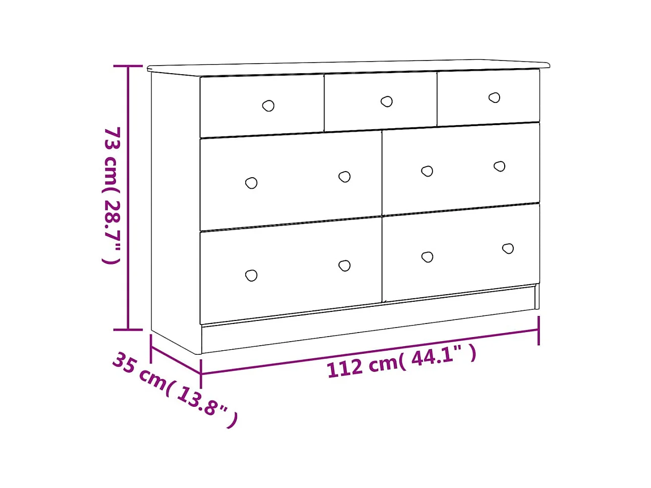 Commode ALTA blanc 112x35x73 bois massif de pin
