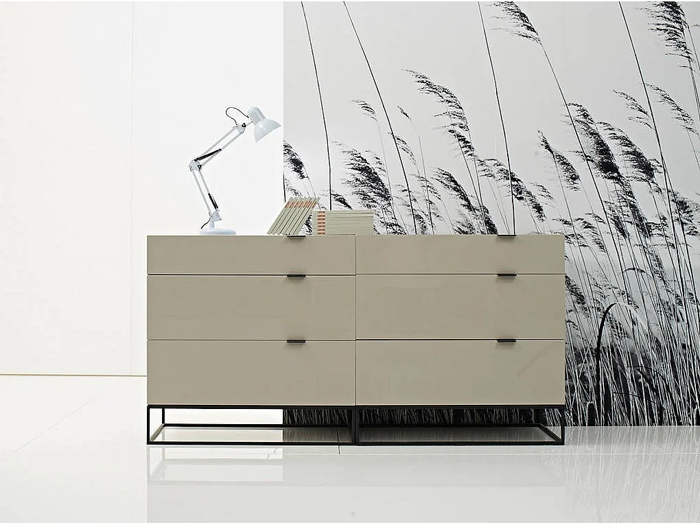 Commode 3 tiroirs bois laqué et acier noir Ciora-Couleur Dune