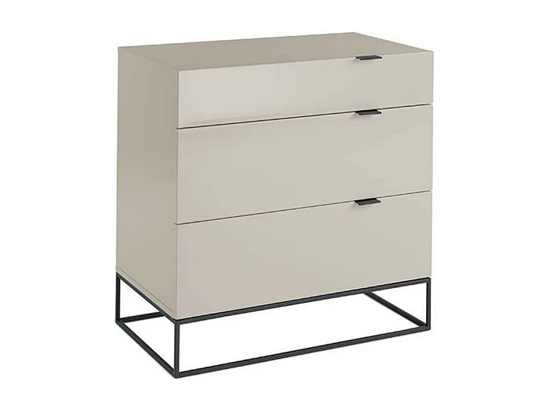 Commode 3 tiroirs bois laqué et acier noir Ciora-Couleur Dune