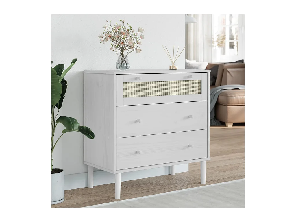 Commode SENJA aspect de rotin blanc bois de pin solide