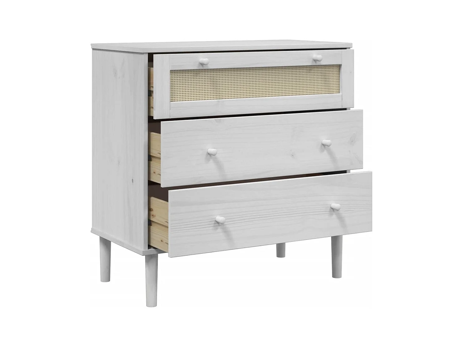 Commode SENJA aspect de rotin blanc bois de pin solide