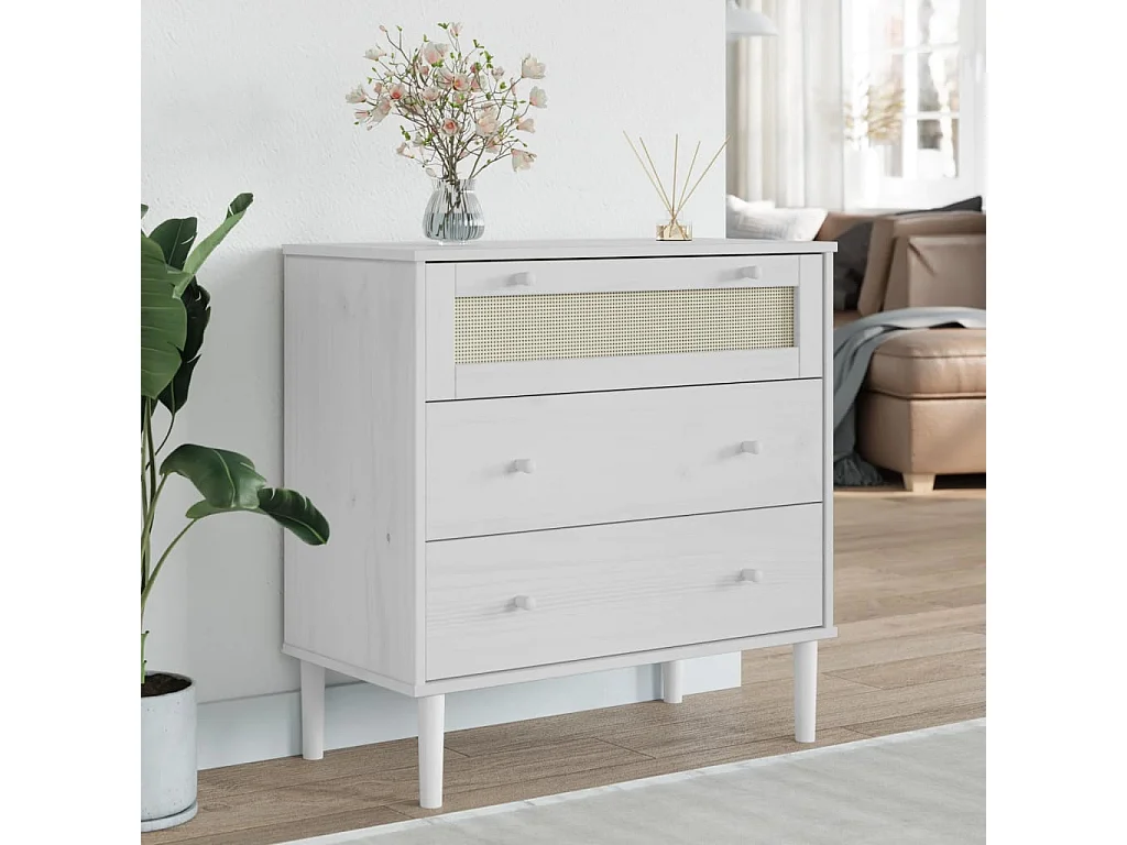 Commode SENJA aspect de rotin blanc bois de pin solide