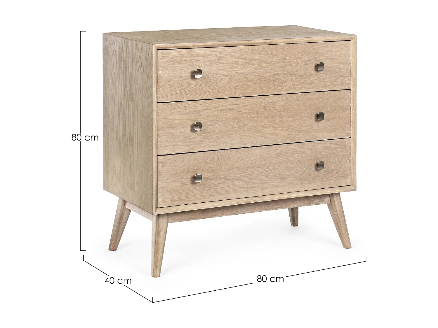 Commode 3 tiroirs en bois de frêne naturel Yanky 80cm
