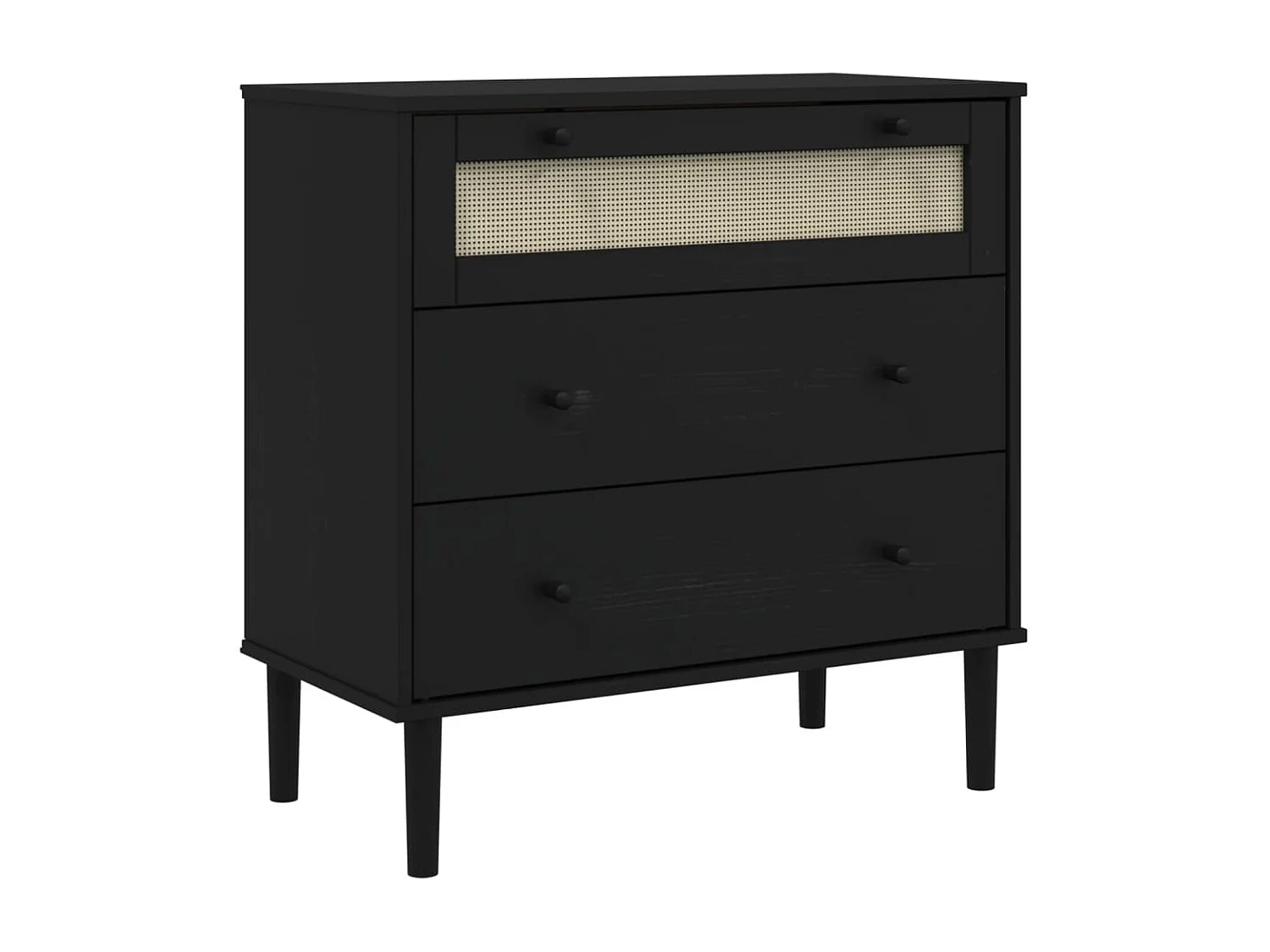 Commode SENJA aspect de rotin noir bois de pin solide