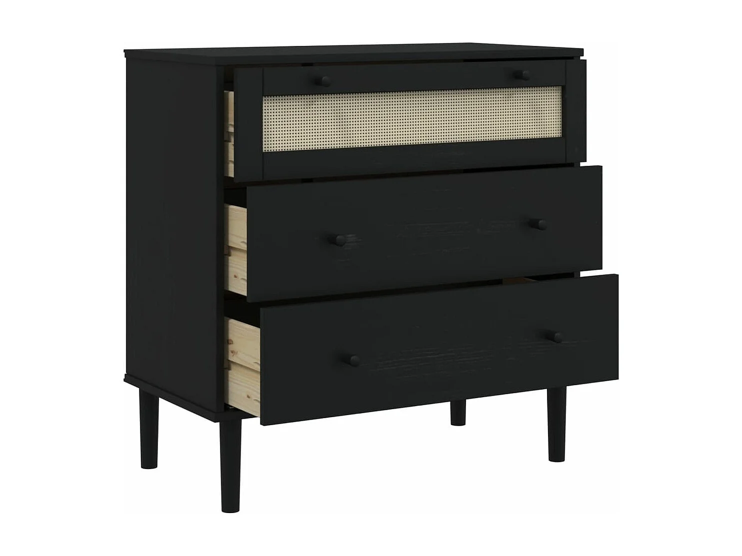 Commode SENJA aspect de rotin noir bois de pin solide