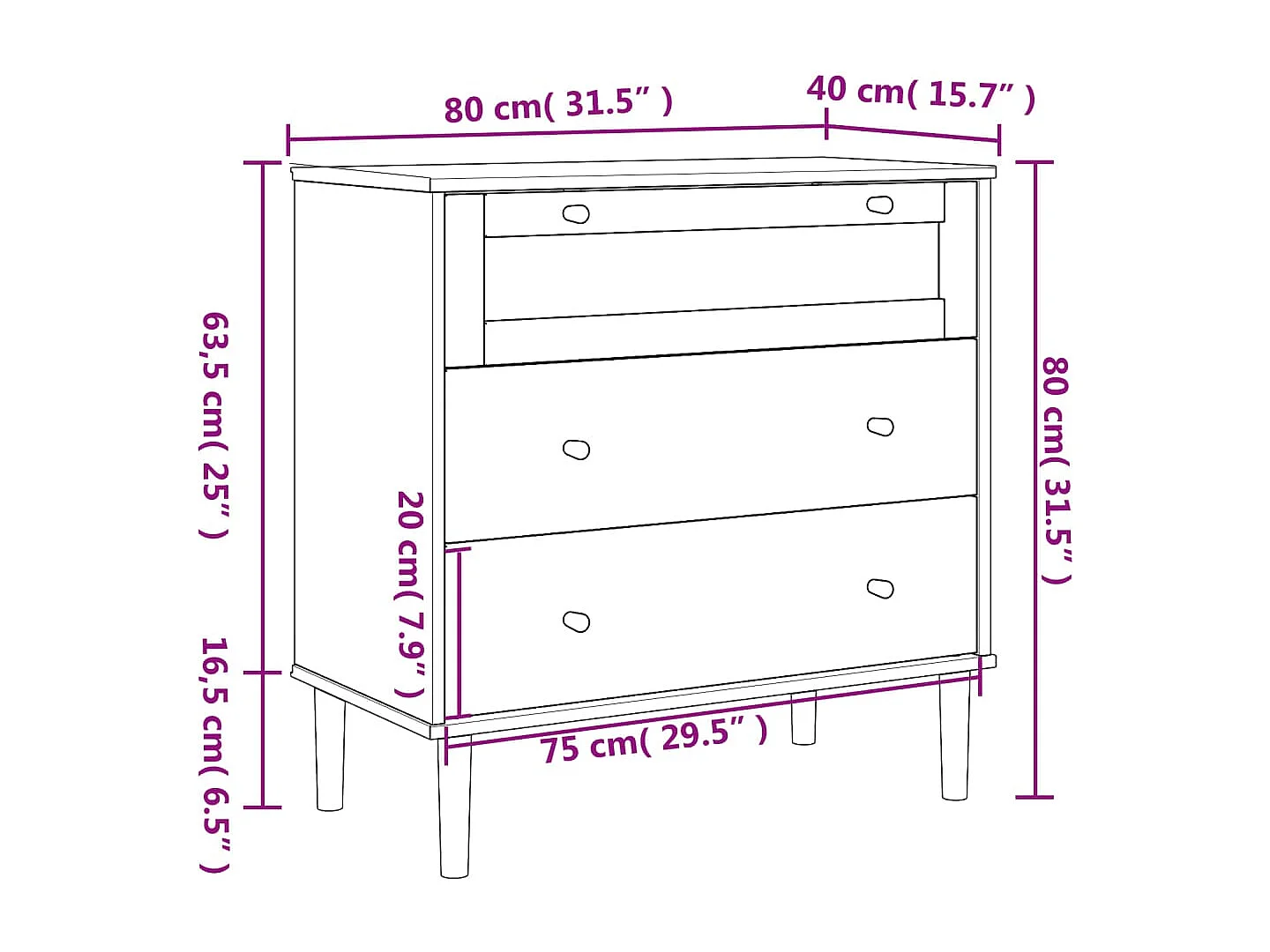 Commode SENJA aspect de rotin noir bois de pin solide
