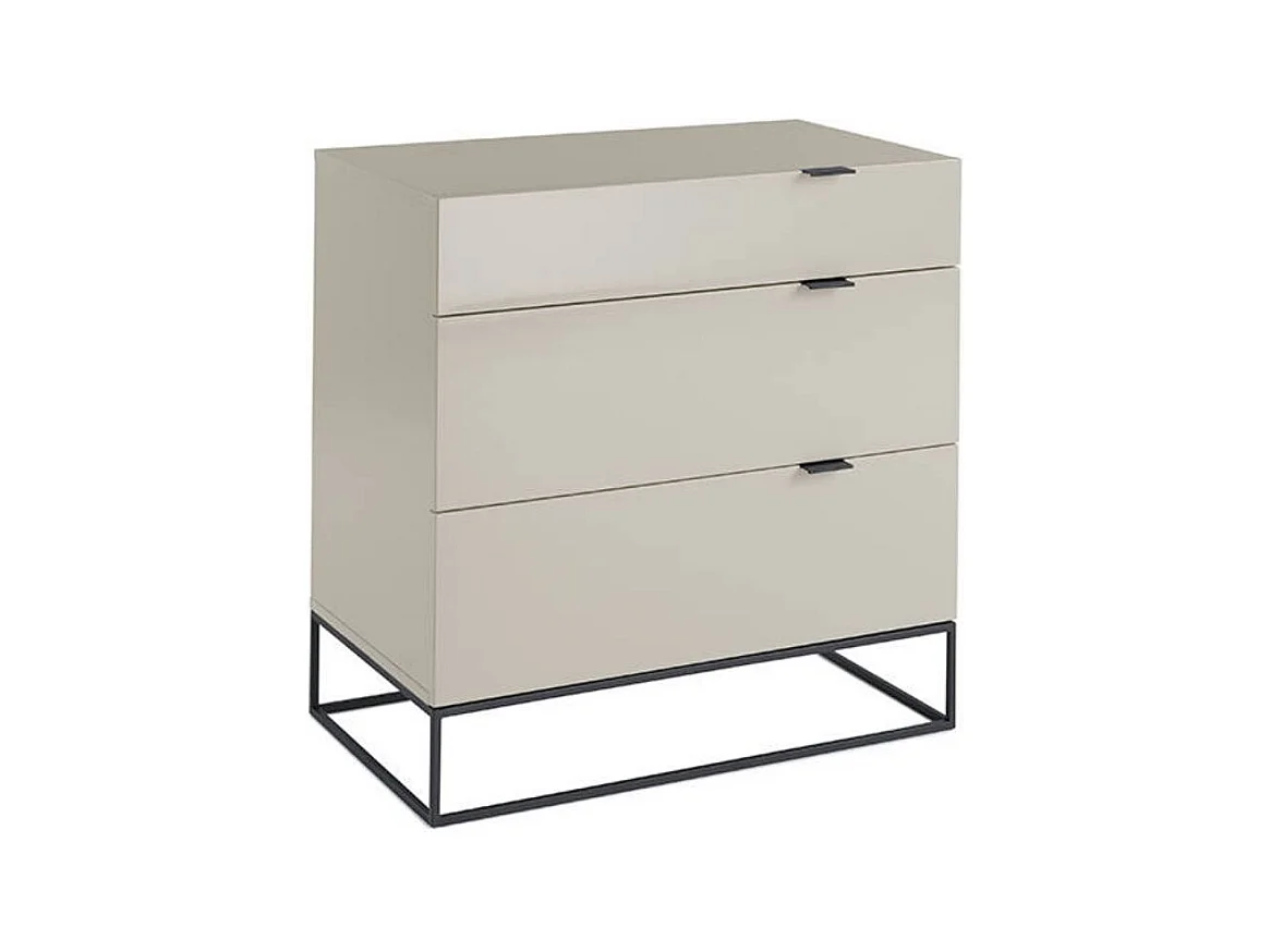 Commode 3 tiroirs bois laqué et acier noir Ciora-Couleur Pearl