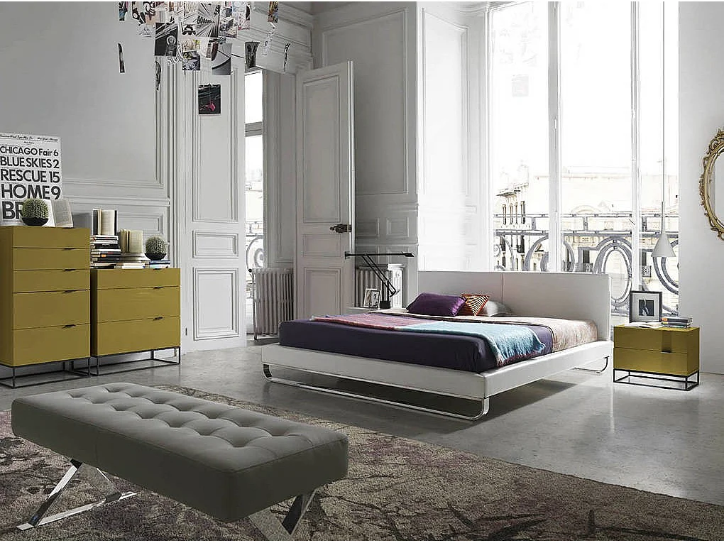 Commode 3 tiroirs bois laqué et acier noir Ciora-Couleur Pearl