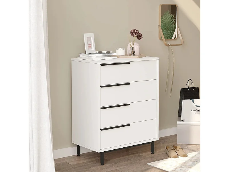Commode 4 tiroirs bois et rotin Zenax 75cm-Couleur Blanc