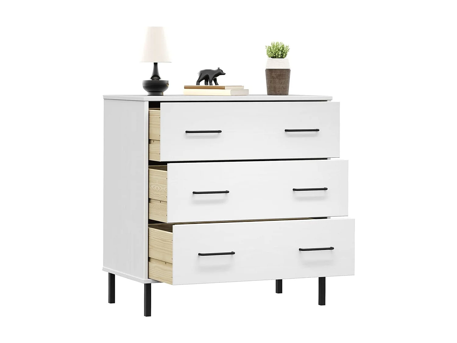 Buffet avec 3 tiroirs Blanc 77x40x79,5 Bois massif OSLO