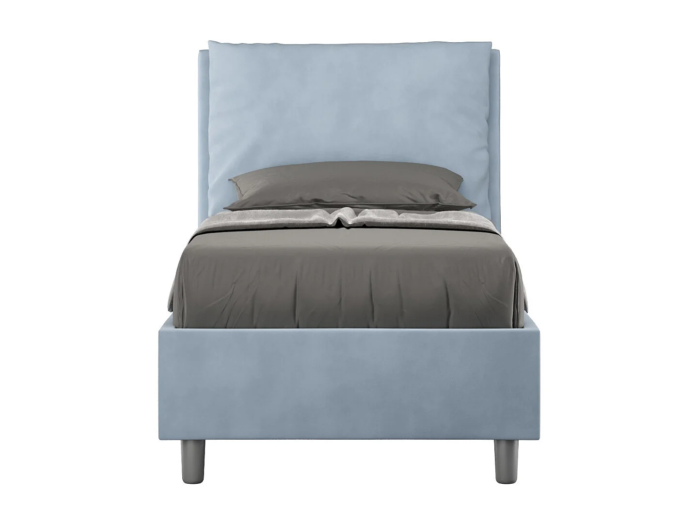 Cama para adultos moderna con cojines acolchados de microfibra Anja.-Color Azul claro-Ropa de cama 90x190 cm-Opción Con base y caja