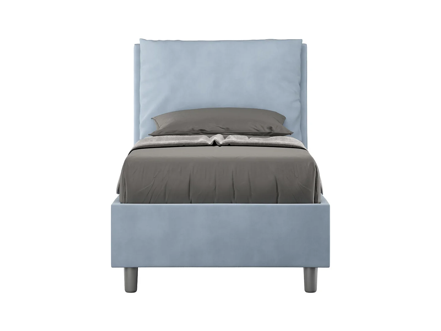 Lit adulte moderne avec coussins rembourrés microfibre Anja-Couleur Bleu clair-90x190-Option Avec coffre