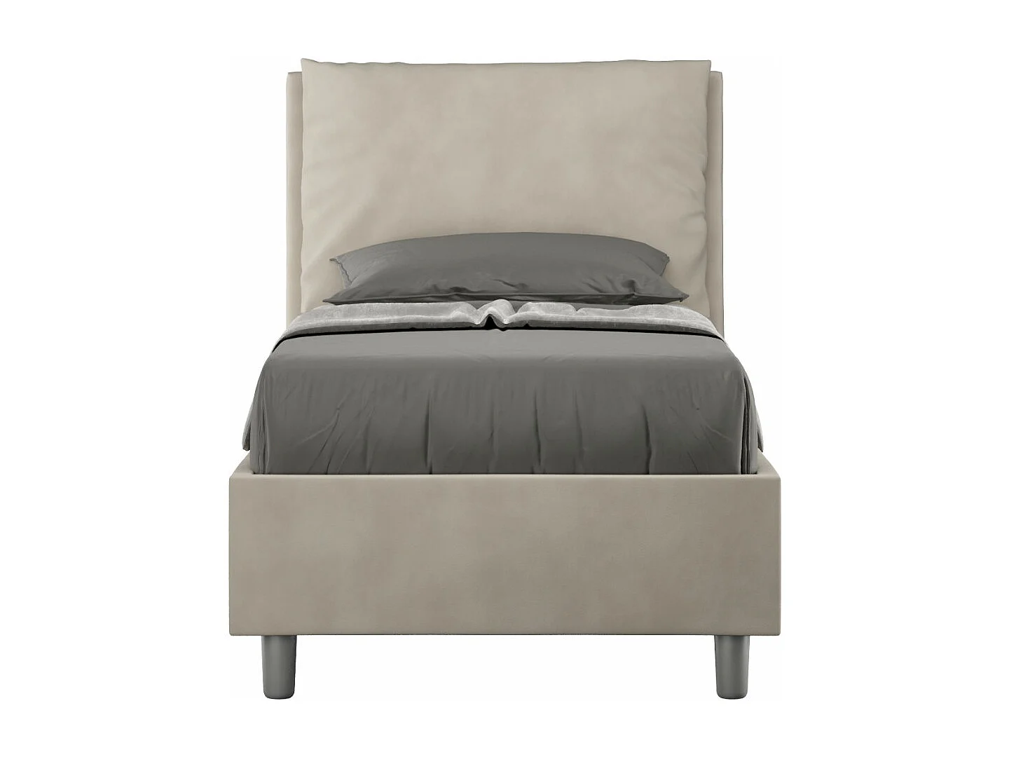 Lit adulte moderne avec coussins rembourrés microfibre Anja-Couleur Beige-90x190-Option Avec coffre