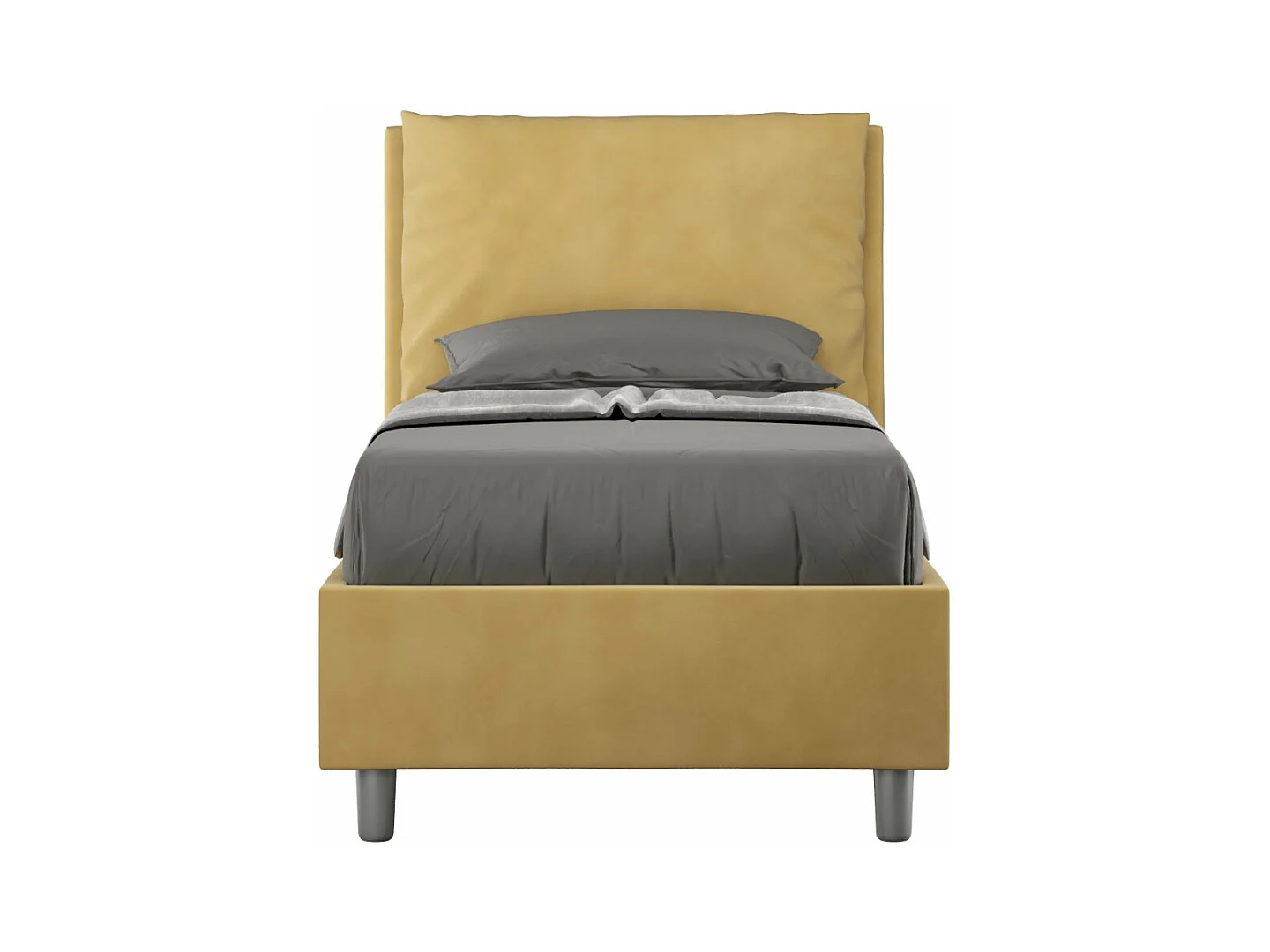 Lit adulte moderne avec coussins rembourrés microfibre Anja-Couleur Jaune curry-80x190-Option Avec coffre
