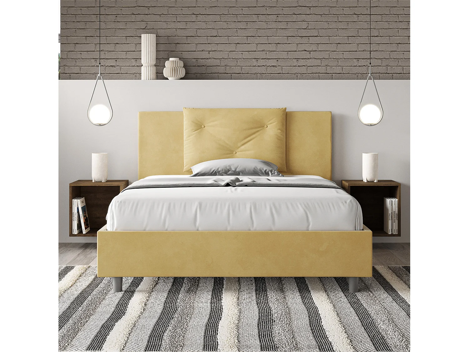 Gestoffeerd Bed 140x190 met opbergruimte microvezel oker Appia