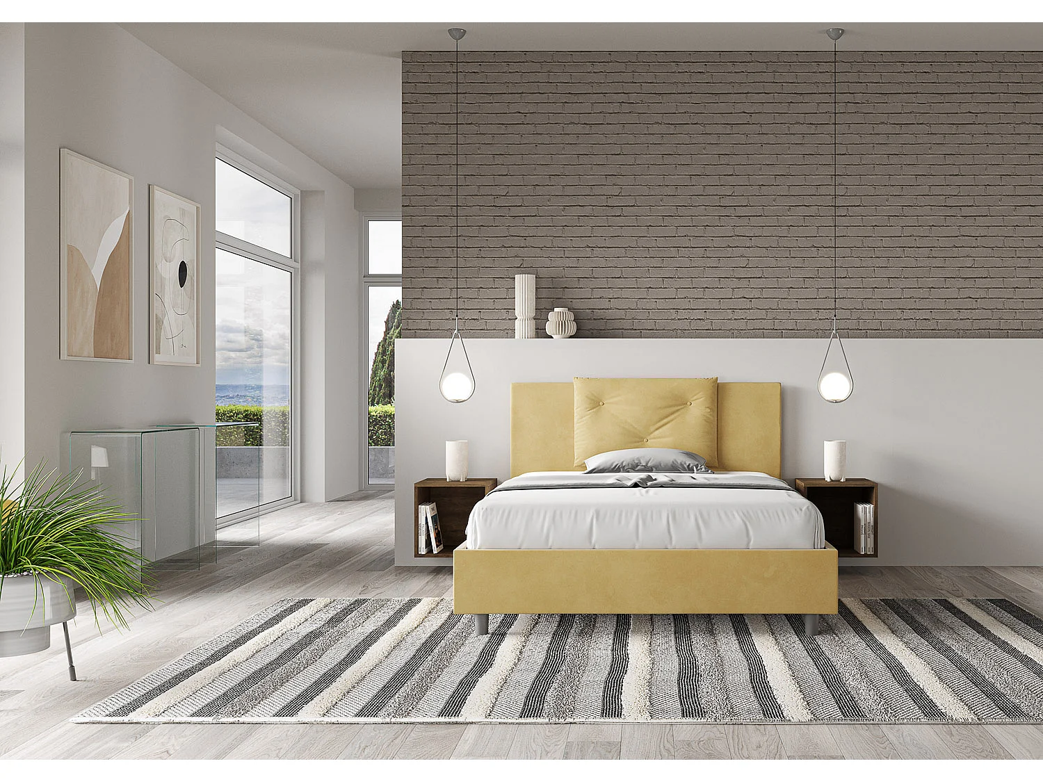 Gestoffeerd Bed 140x190 met opbergruimte microvezel oker Appia