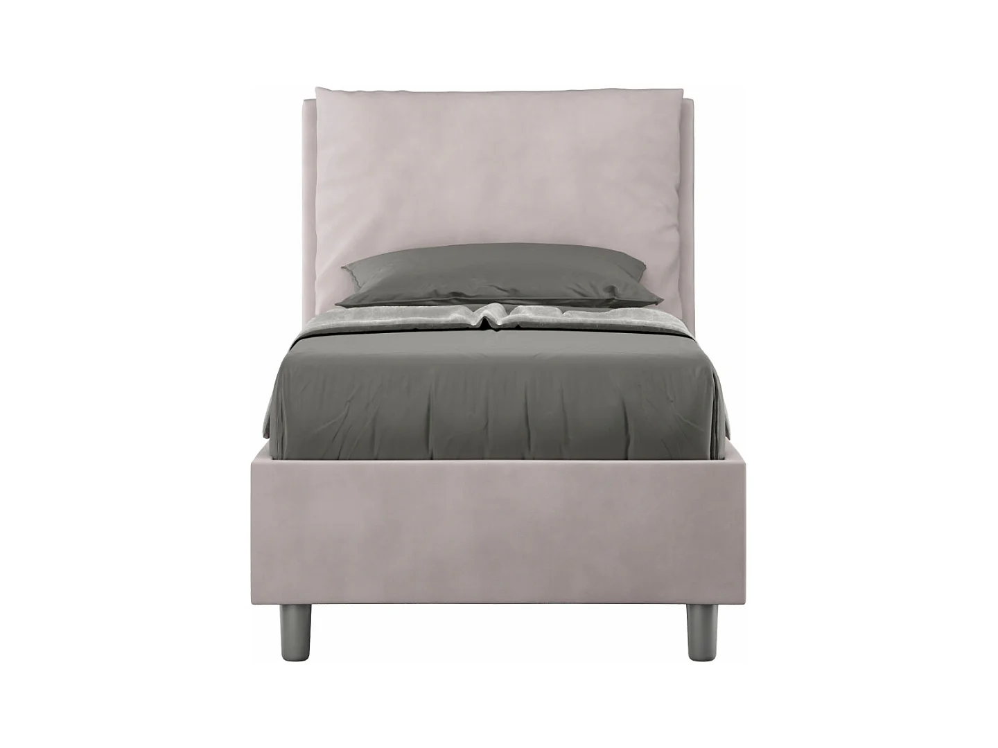Lit adulte moderne avec coussins rembourrés microfibre Anja-Couleur Rose clair-80x190-Option Avec coffre