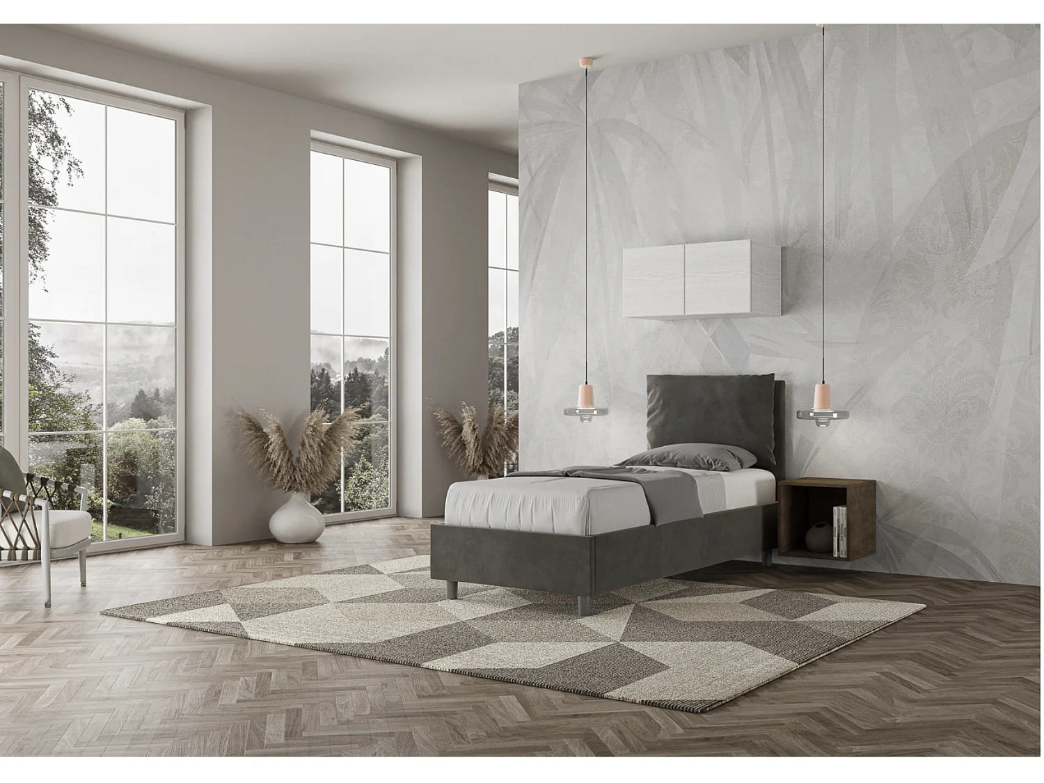 Letto contenitore imbottito 90x190 microfibra grigio Appia