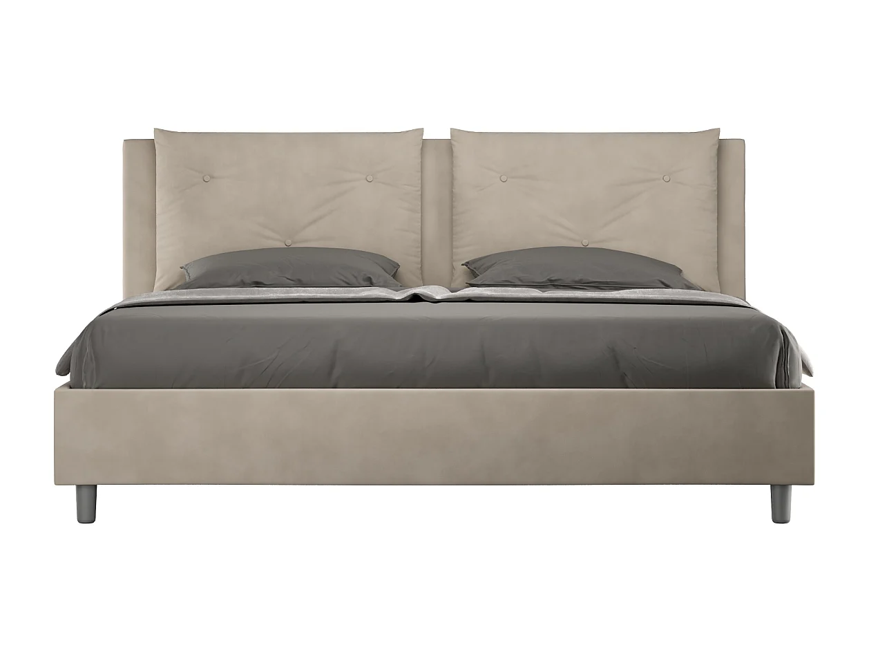 Cama estofada com arrumação 200x200 microfibra areia Appian