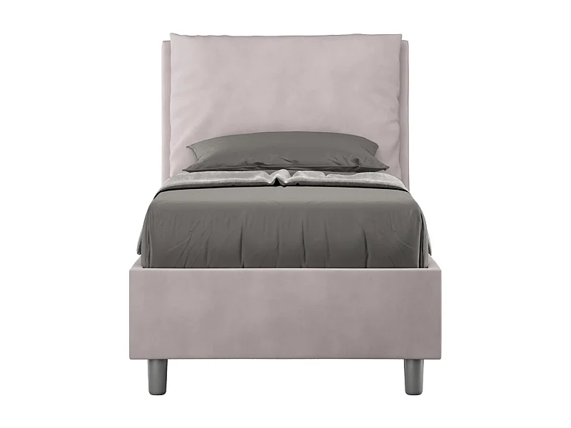 Lit adulte moderne avec coussins rembourrés microfibre Anja-Couleur Rose clair-90x190-Option Avec coffre