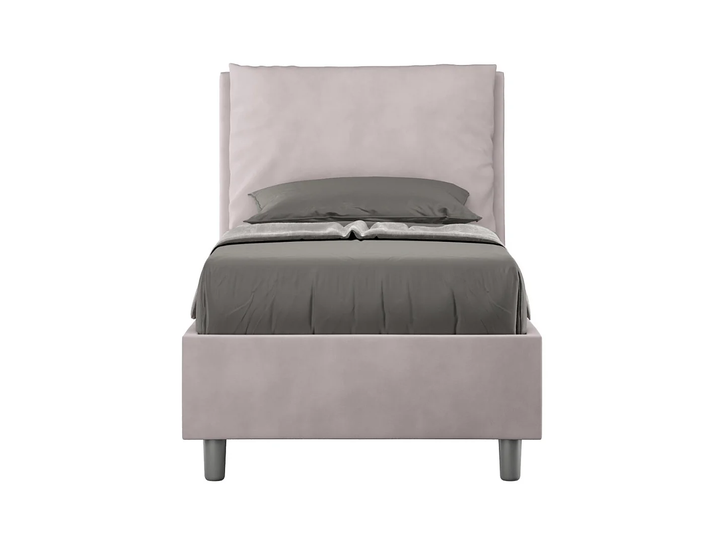 Lit adulte moderne avec coussins rembourrés microfibre Anja-Couleur Rose clair-90x190-Option Avec coffre