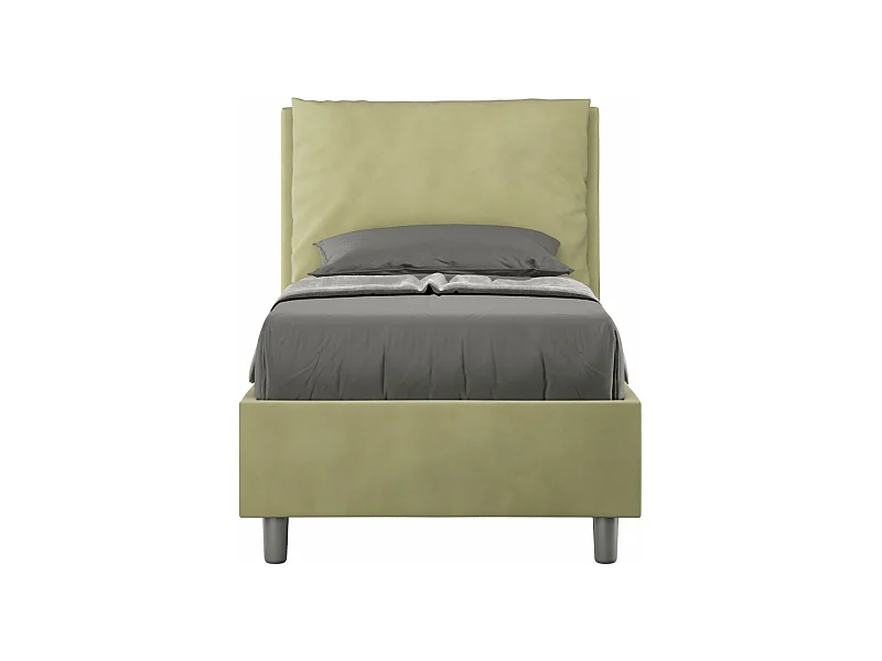 Lit adulte moderne avec coussins rembourrés microfibre Anja-Couleur Vert kaki-80x190-Option Avec coffre