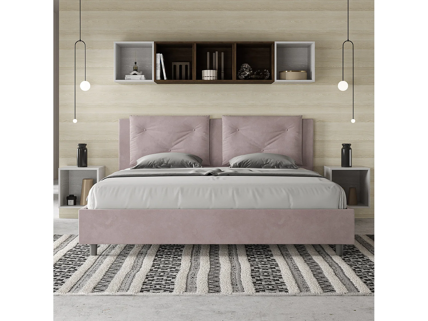 Cama de armazenamento acolchoada Appia 200x200 em microfibra de glicínia