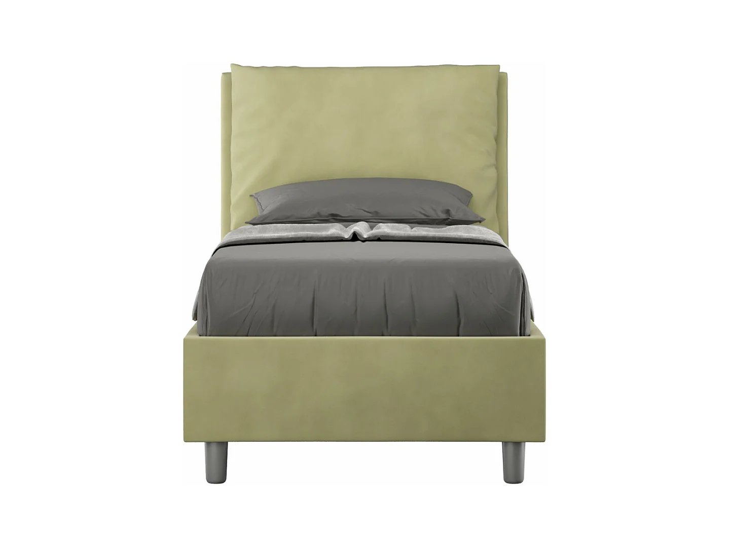 Lit adulte moderne avec coussins rembourrés microfibre Anja-Couleur Vert kaki-90x190-Option Avec coffre