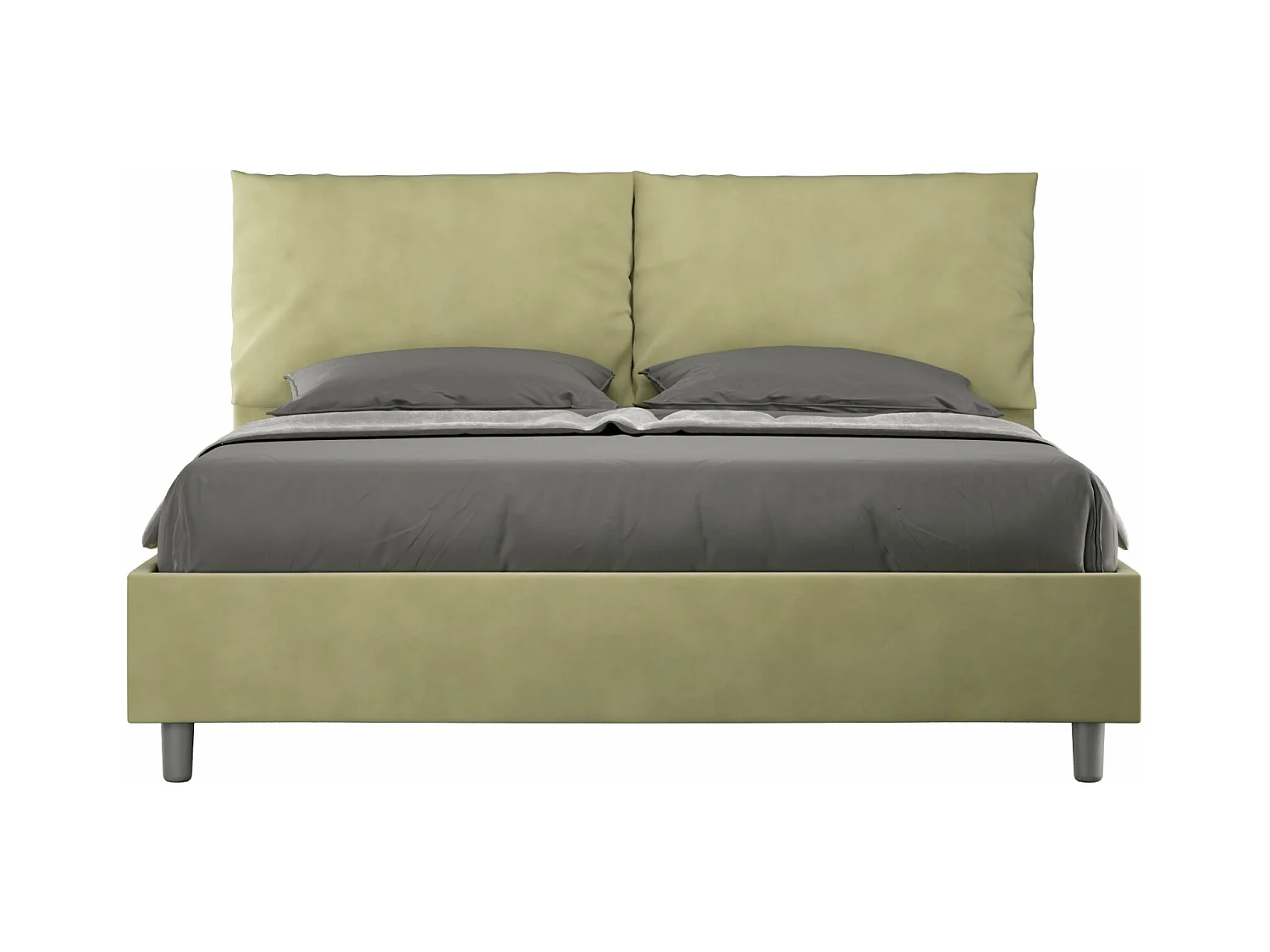 Modern bed voor volwassenen met Anja microvezelkussens-Kleur Groen kaki-Slapen 90x190cm-Keuze Met kofferbak