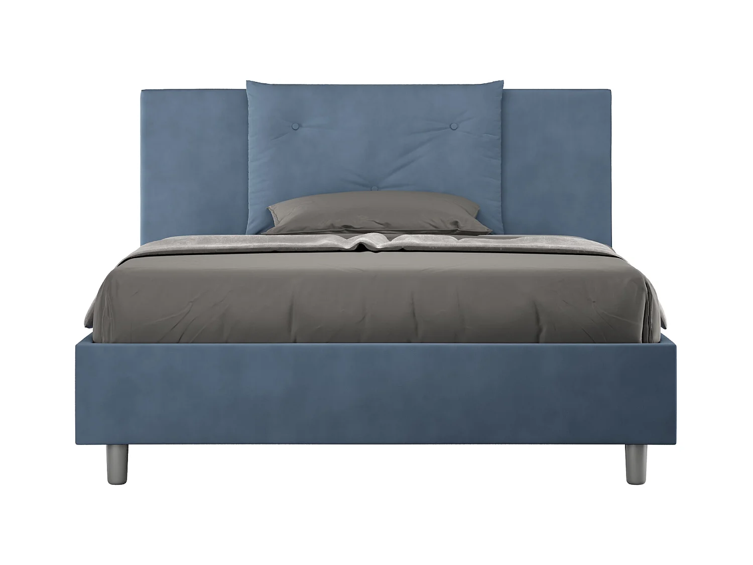 Modern bed voor volwassenen met Anja microvezelkussens-Kleur Donkerblauw-Slapen 140x190cm-Keuze Met kofferbak