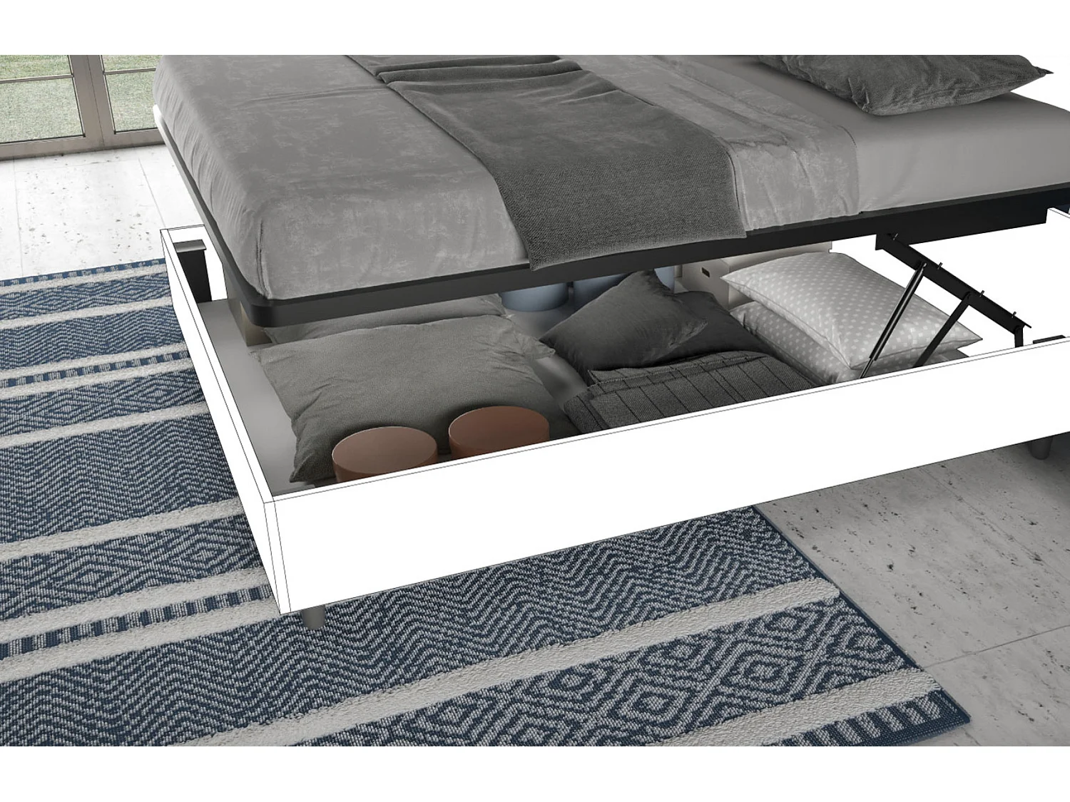 Tweepersoonsbed grote kussens gecapitonneerd hoofdbord gestoffeerde stof Viena-Kleur Mosterdgeel-Slapen 160x200cm-Keuze Met kofferbak