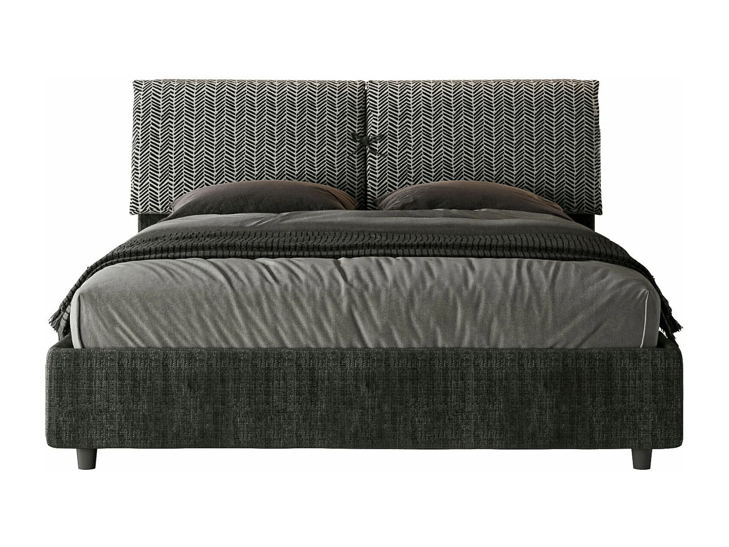 Tweepersoonsbed grote kussens gecapitonneerd hoofdbord gestoffeerde stof Viena-Kleur Mosterdgeel-Slapen 160x200cm-Keuze Met kofferbak