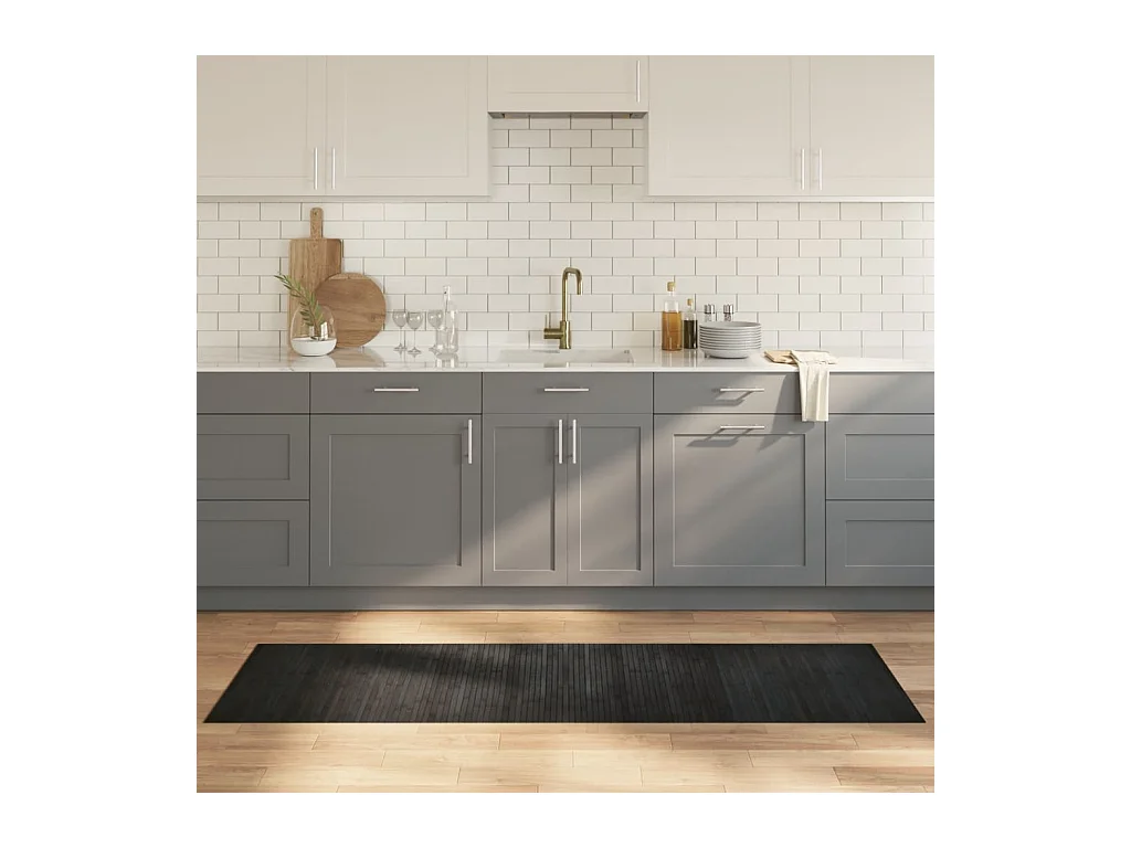 Tapis rectangulaire gris 60x200 bambou