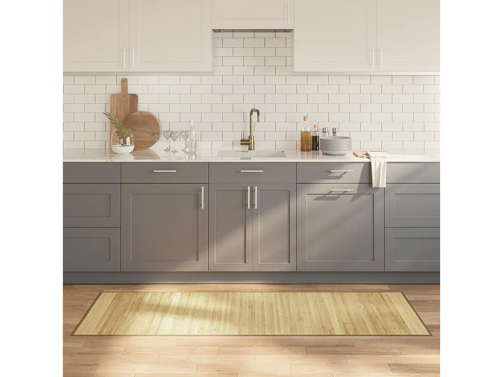 Tapis rectangulaire naturel clair 70x200 bambou