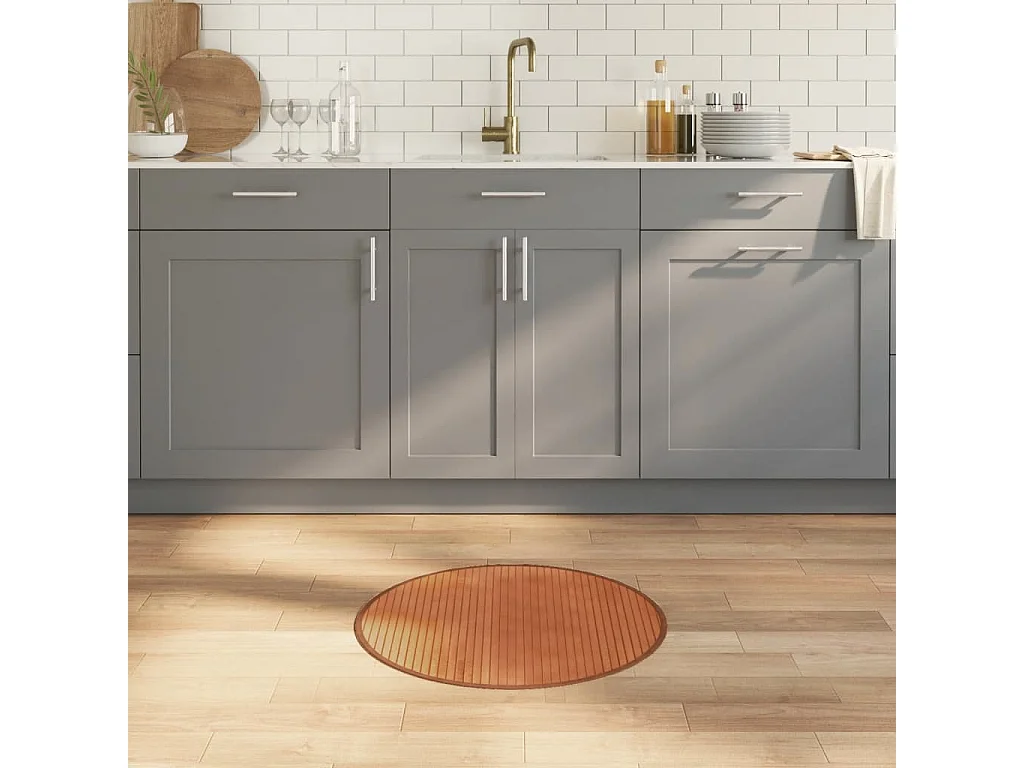 Tapis rond marron 60cm bambou