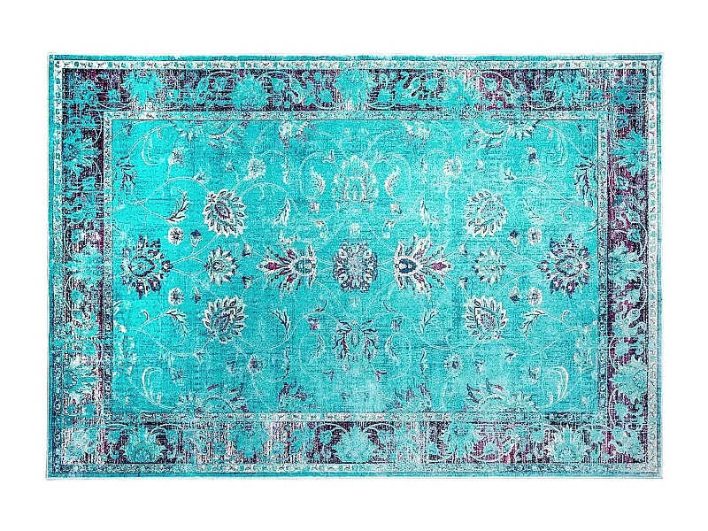 Alfombra clásica de viscosa turquesa con ribetes Sofa 230