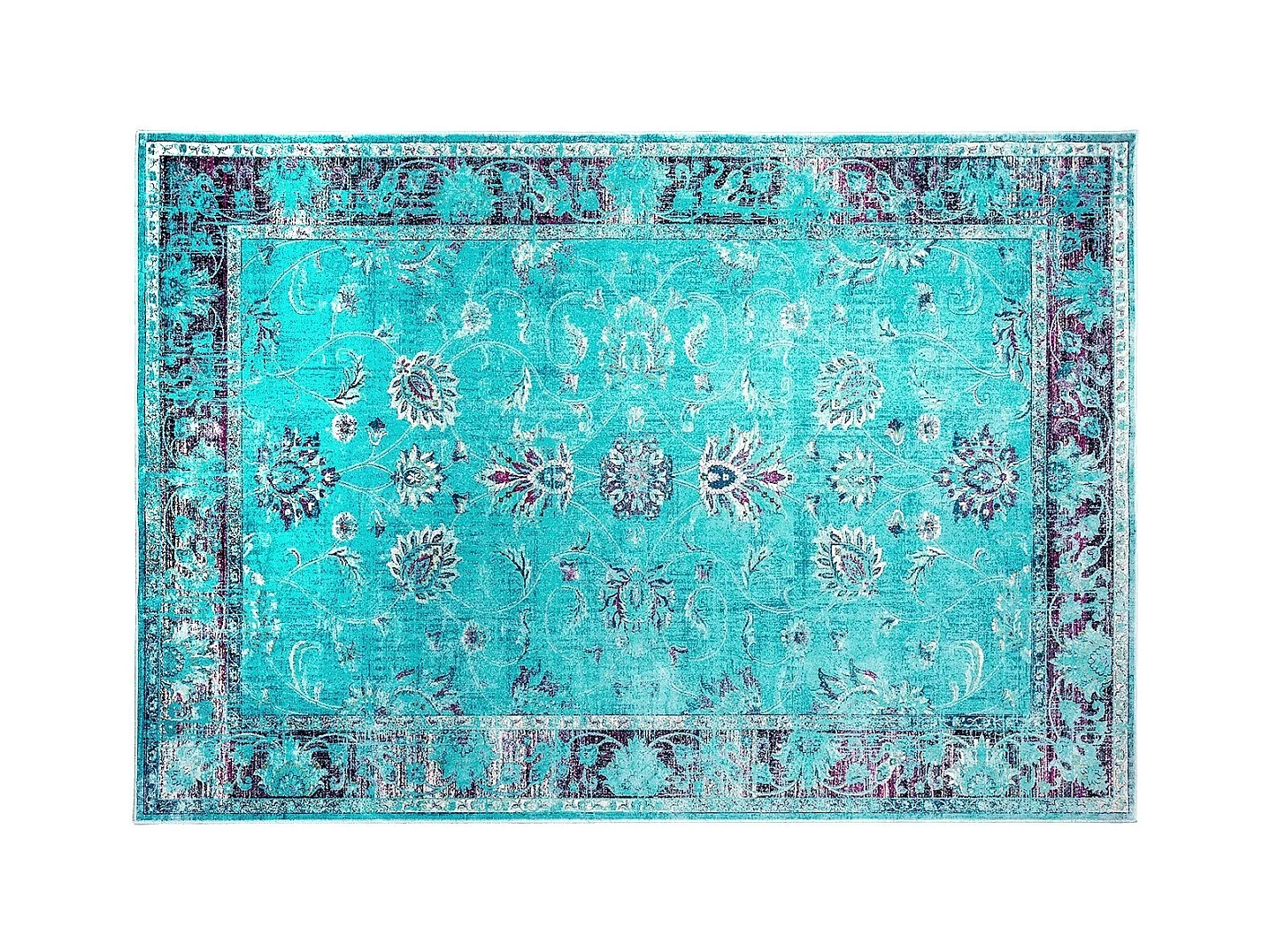 Tapis classique en viscose turquoise bordé Sofa 230