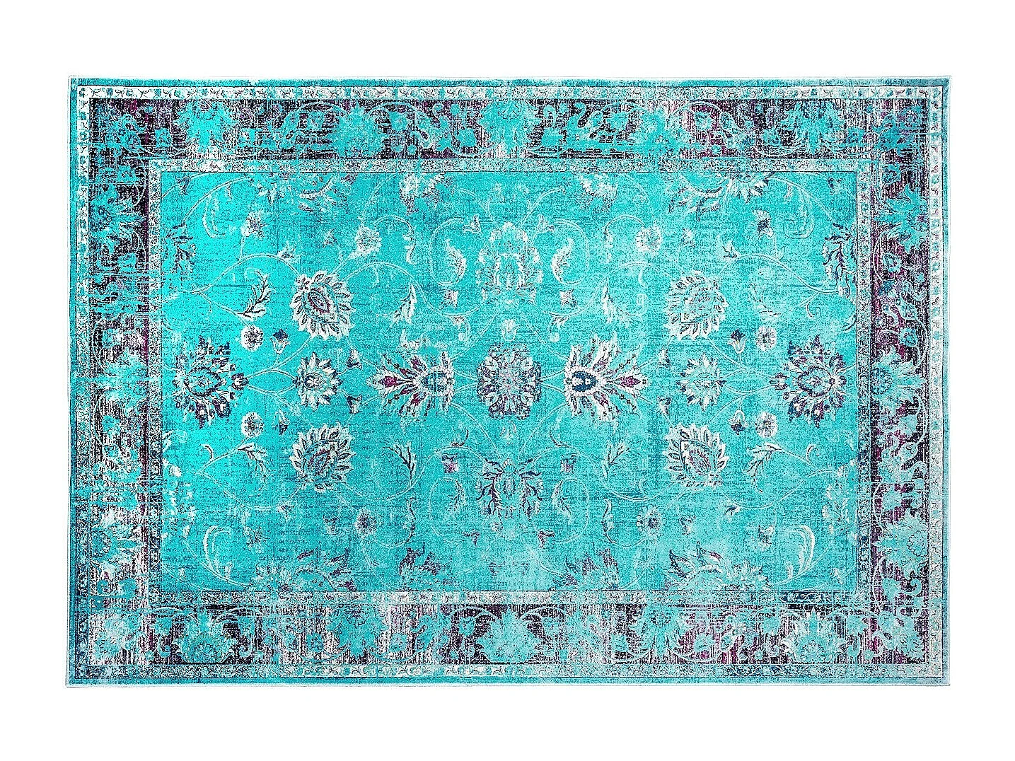 Tapis classique en viscose turquoise bordé Sofa 230