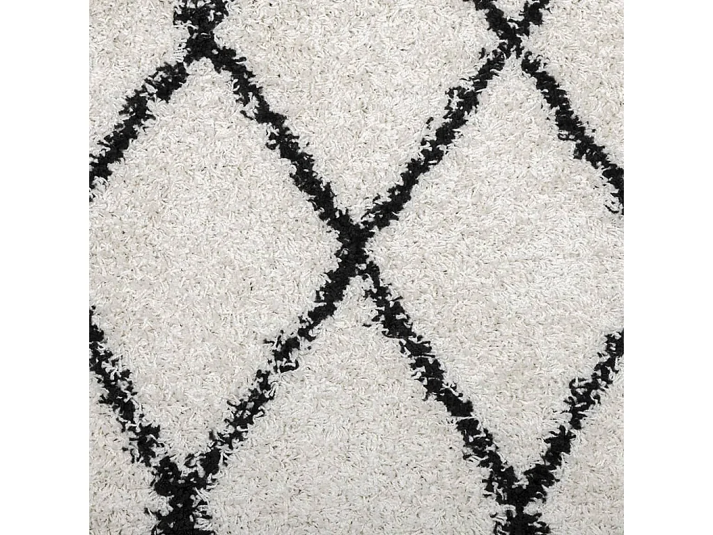 Tapis shaggy à poils longs moderne crème et noir Ø 240cm