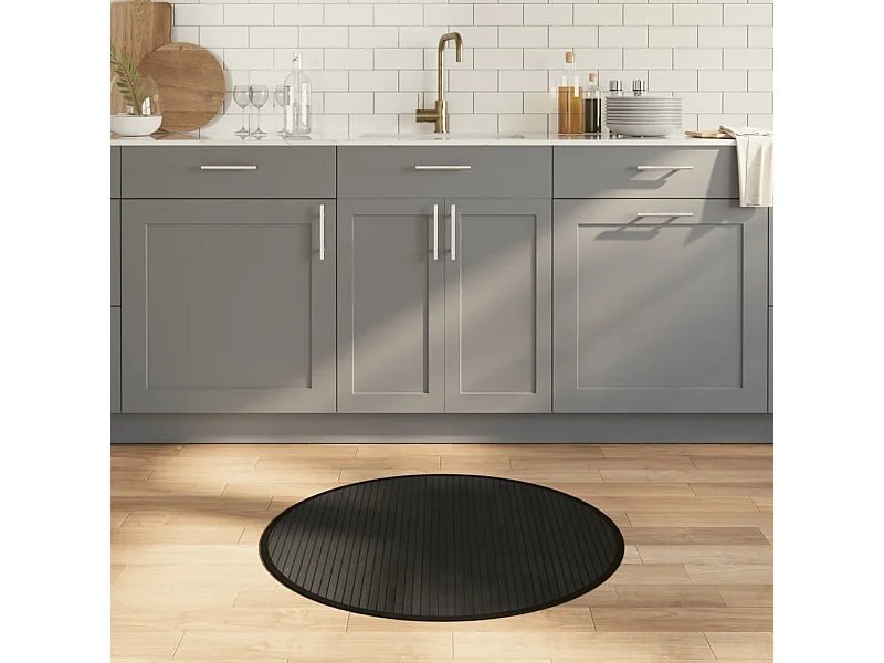 Tapis rond noir 80cm bambou