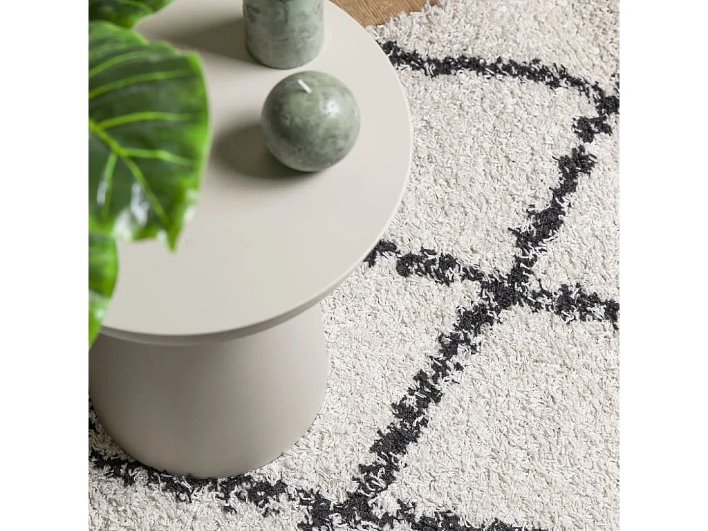 Tapis shaggy à poils longs moderne crème et noir 120x120
