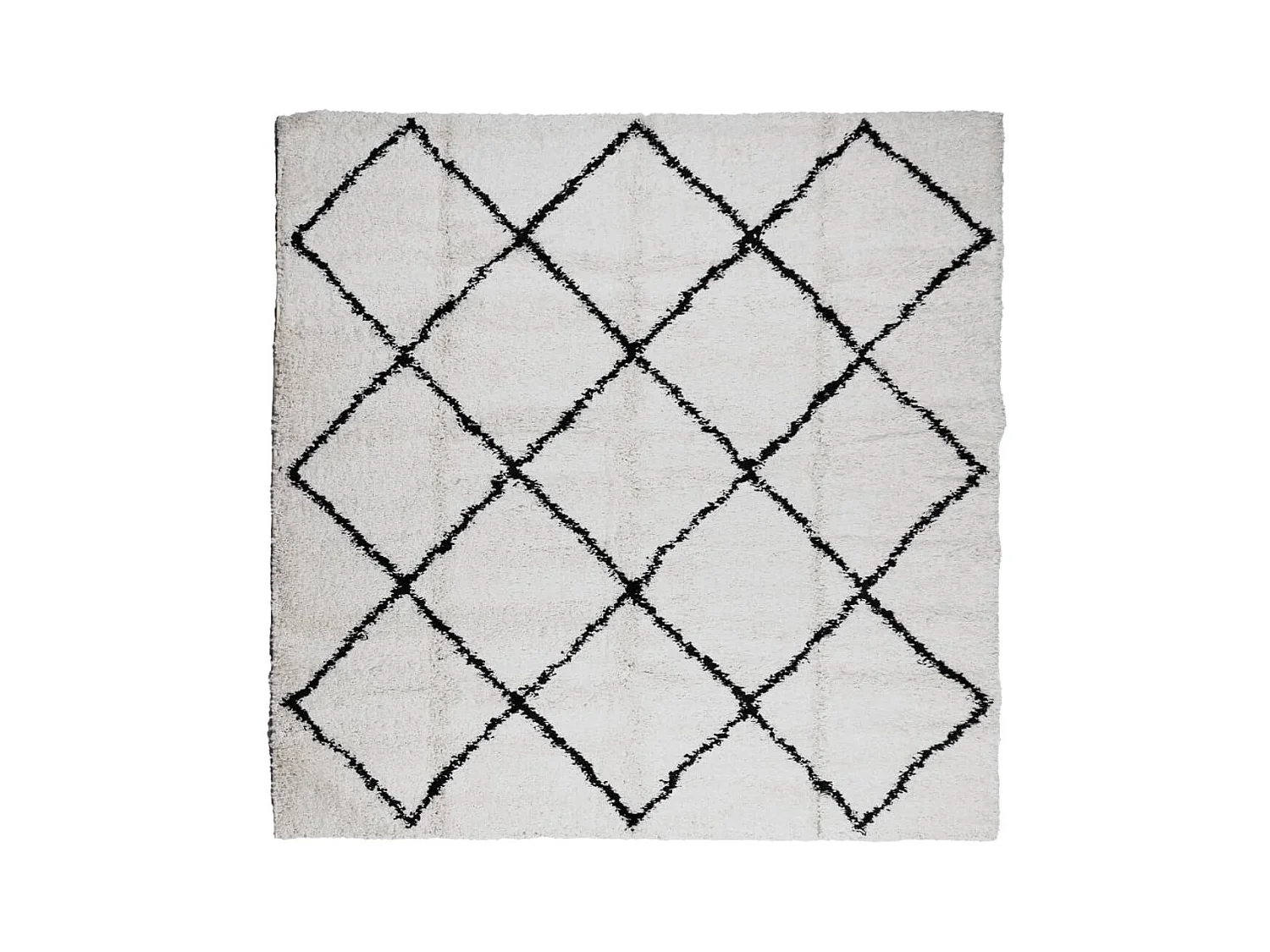 Tapis shaggy à poils longs moderne crème et noir 120x120