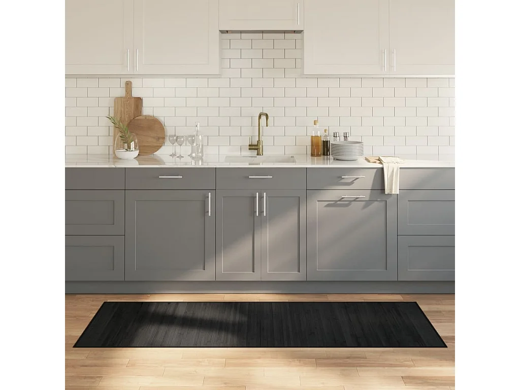 Tapis rectangulaire noir 70x200 bambou