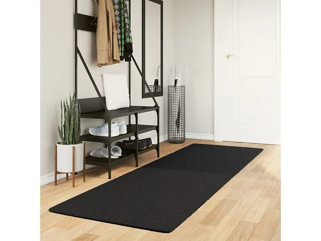 Tapis HUARTE à poils courts doux et lavable noir 80x250