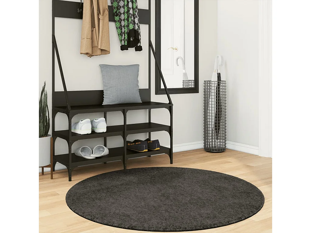 Tapis ISTAN à poils longs aspect brillant anthracite Ø 120cm