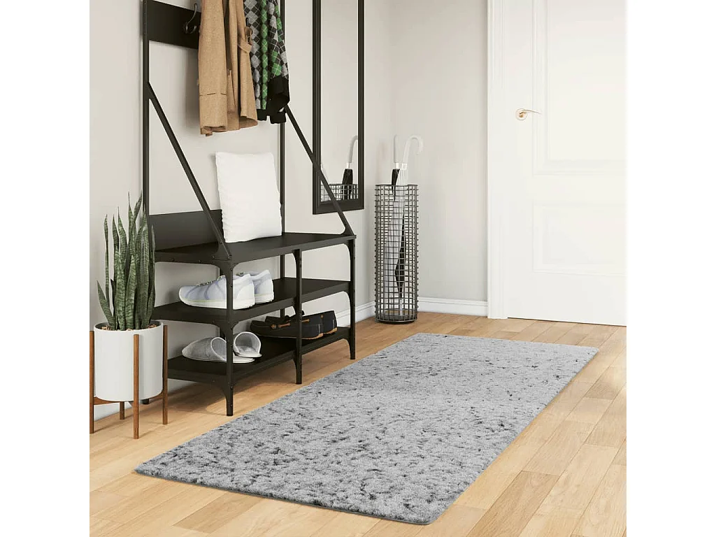 Tapis shaggy à poils longs moderne gris 80x200