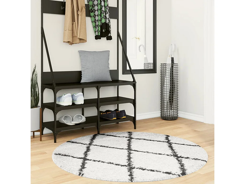 Tapis shaggy à poils longs moderne crème et noir Ø 120cm