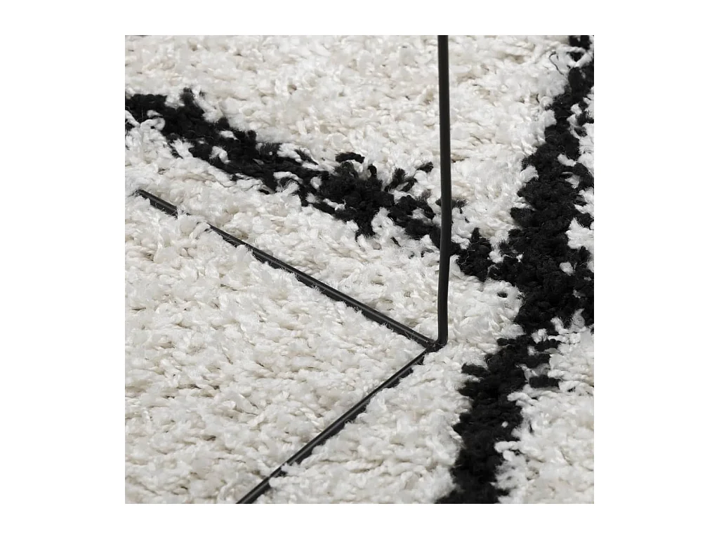 Vloerkleed PAMPLONA shaggy hoogpolig Ø 120 cm crème en zwart