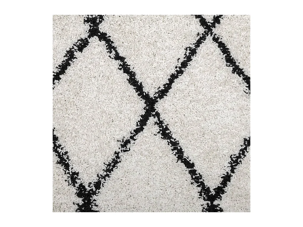 Vloerkleed PAMPLONA shaggy hoogpolig Ø 120 cm crème en zwart